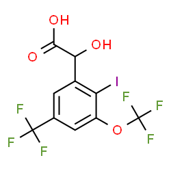 ChemSpider 2D Image | Hydroxy[2-iodo-3-(trifluoromethoxy)-5-(trifluoromethyl)phenyl]acetic acid | C10H5F6IO4