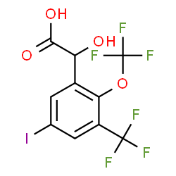 ChemSpider 2D Image | Hydroxy[5-iodo-2-(trifluoromethoxy)-3-(trifluoromethyl)phenyl]acetic acid | C10H5F6IO4