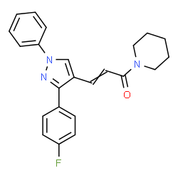 ChemSpider 2D Image | 3-[3-(4-Fluorophenyl)-1-phenyl-1H-pyrazol-4-yl]-1-(1-piperidinyl)-2-propen-1-one | C23H22FN3O