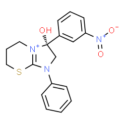 ChemSpider 2D Image | (3R)-3-Hydroxy-3-(3-nitrophenyl)-1-phenyl-1,2,3,5,6,7-hexahydroimidazo[2,1-b][1,3]thiazin-4-ium | C18H18N3O3S