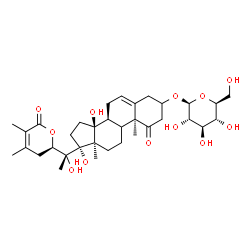 ChemSpider 2D Image | (8alpha,9xi,10alpha,13alpha,14beta,20R,22R)-14,17,20-Trihydroxy-1,26-dioxo-22,26-epoxyergosta-5,24-dien-3-yl beta-L-glucopyranoside | C34H50O12