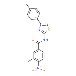 ChemSpider 2D Image | 3-Methyl-N-[4-(4-methylphenyl)-1,3-thiazol-2-yl]-4-nitrobenzamide | C18H15N3O3S
