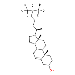 ChemSpider 2D Image | (3beta,8alpha,10alpha,13alpha)-(25,26,26,26,27,27,27-~2~H_7_)Cholest-5-en-3-ol | C27H39D7O