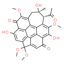 ChemSpider 2D Image | (1R,2R)-1-Acetyl-2,6,12-trihydroxy-4,8,9,13-tetramethoxy-2-methyl-2,3-dihydro-1H-cyclohepta[ghi]perylene-5,11-dione | C30H26O10
