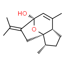 ChemSpider 2D Image | (1R,2S,5S,8R)-9-Isopropylidene-2,6-dimethyl-11-oxatricyclo[6.2.1.0~1,5~]undec-6-en-8-ol | C15H22O2