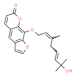 ChemSpider 2D Image | 9-{[(2Z,5E)-7-Hydroxy-3,7-dimethyl-2,5-octadien-1-yl]oxy}-7H-furo[3,2-g]chromen-7-one | C21H22O5
