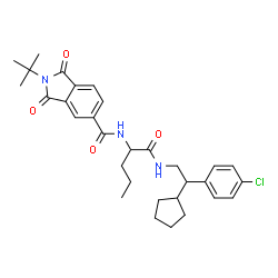 ChemSpider 2D Image | N-(1-{[2-(4-Chlorophenyl)-2-cyclopentylethyl]amino}-1-oxo-2-pentanyl)-2-(2-methyl-2-propanyl)-1,3-dioxo-5-isoindolinecarboxamide | C31H38ClN3O4