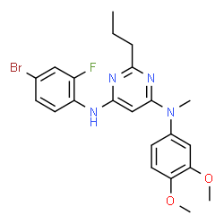 ChemSpider 2D Image | N'-(4-Bromo-2-fluorophenyl)-N-(3,4-dimethoxyphenyl)-N-methyl-2-propyl-4,6-pyrimidinediamine | C22H24BrFN4O2