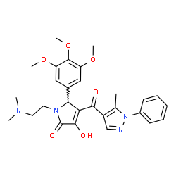 ChemSpider 2D Image | 1-[2-(Dimethylamino)ethyl]-3-hydroxy-4-[(5-methyl-1-phenyl-1H-pyrazol-4-yl)carbonyl]-5-(3,4,5-trimethoxyphenyl)-1,5-dihydro-2H-pyrrol-2-one | C28H32N4O6