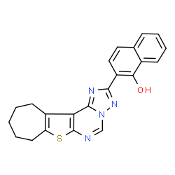 ChemSpider 2D Image | 2-(9,10,11,12-Tetrahydro-8H-cyclohepta[4,5]thieno[3,2-e][1,2,4]triazolo[1,5-c]pyrimidin-2-yl)-1-naphthol | C22H18N4OS