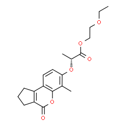 ChemSpider 2D Image | 2-Ethoxyethyl (2R)-2-[(6-methyl-4-oxo-1,2,3,4-tetrahydrocyclopenta[c]chromen-7-yl)oxy]propanoate | C20H24O6