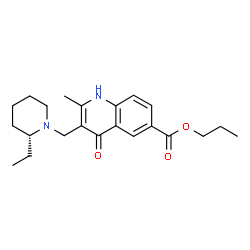 ChemSpider 2D Image | Propyl 3-{[(2R)-2-ethyl-1-piperidinyl]methyl}-2-methyl-4-oxo-1,4-dihydro-6-quinolinecarboxylate | C22H30N2O3