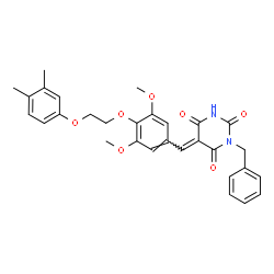 ChemSpider 2D Image | (5E)-1-Benzyl-5-{4-[2-(3,4-dimethylphenoxy)ethoxy]-3,5-dimethoxybenzylidene}-2,4,6(1H,3H,5H)-pyrimidinetrione | C30H30N2O7