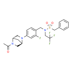 ChemSpider 2D Image | N-{4-[(1R,4S)-5-Acetyl-2,5-diazabicyclo[2.2.1]hept-2-yl]-2-fluorobenzyl}-1-phenyl-N-(2,2,2-trifluoroethyl)methanesulfonamide | C23H25F4N3O3S