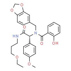 ChemSpider 2D Image | N-(1,3-Benzodioxol-5-ylmethyl)-N-[(1R)-2-[(3-ethoxypropyl)amino]-1-(4-methoxyphenyl)-2-oxoethyl]-2-hydroxybenzamide | C29H32N2O7