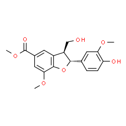 ChemSpider 2D Image | Methyl (2R,3S)-2-(4-hydroxy-3-methoxyphenyl)-3-(hydroxymethyl)-7-methoxy-2,3-dihydro-1-benzofuran-5-carboxylate | C19H20O7