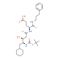 ChemSpider 2D Image | (4S)-4-{[(3S,4S)-5-Cyclohexyl-3-hydroxy-4-({[(2-methyl-2-propanyl)oxy]carbonyl}amino)pentanoyl]amino}-5-[(3-phenylpropyl)amino]-5-thioxopentanoic acid | C30H47N3O6S