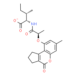 ChemSpider 2D Image | (2S,3S)-3-Methyl-2-({(2R)-2-[(7-methyl-4-oxo-1,2,3,4-tetrahydrocyclopenta[c]chromen-9-yl)oxy]propanoyl}amino)pentanoate | C22H26NO6