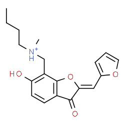 ChemSpider 2D Image | N-{[(2Z)-2-(2-Furylmethylene)-6-hydroxy-3-oxo-2,3-dihydro-1-benzofuran-7-yl]methyl}-N-methyl-1-butanaminium | C19H22NO4