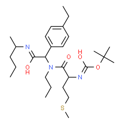 ChemSpider 2D Image | 2-Methyl-2-propanyl [1-{[1-(4-ethylphenyl)-2-oxo-2-(2-pentanylamino)ethyl](propyl)amino}-4-(methylsulfanyl)-1-oxo-2-butanyl]carbamate | C28H47N3O4S