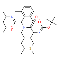ChemSpider 2D Image | 2-Methyl-2-propanyl [1-{[1-(2,6-dimethylphenyl)-2-oxo-2-(2-pentanylamino)ethyl](pentyl)amino}-4-(methylsulfanyl)-1-oxo-2-butanyl]carbamate | C30H51N3O4S