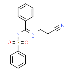 ChemSpider 2D Image | (E)-N-(2-Cyanoethyl)(phenyl)[(phenylsulfonyl)amino]methaniminium | C16H16N3O2S