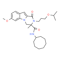 ChemSpider 2D Image | N-Cyclooctyl-2-(3-isopropoxypropyl)-7-methoxy-3-methyl-1-oxo-1,2,3,4-tetrahydropyrazino[1,2-a]indole-3-carboxamide | C28H41N3O4