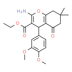 ChemSpider 2D Image | ethyl 2-amino-4-(3,4-dimethoxyphenyl)-7,7-dimethyl-5-oxo-6,8-dihydro-4H-chromene-3-carboxylate | C22H27NO6