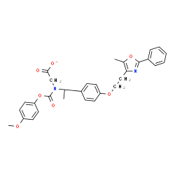ChemSpider 2D Image | {[(4-Methoxyphenoxy)carbonyl](1-{4-[2-(5-methyl-2-phenyl-1,3-oxazol-4-yl)ethoxy]phenyl}ethyl)amino}acetate | C30H29N2O7