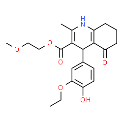 ChemSpider 2D Image | 2-Methoxyethyl 4-(3-ethoxy-4-hydroxyphenyl)-2-methyl-5-oxo-1,4,5,6,7,8-hexahydro-3-quinolinecarboxylate | C22H27NO6