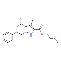 ChemSpider 2D Image | 2-[(2-Methoxyethoxy)carbonyl]-3-methyl-4-oxo-6-phenyl-4,5,6,7-tetrahydro-1H-indolium | C19H22NO4