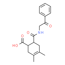 ChemSpider 2D Image | 3,4-Dimethyl-6-[(2-oxo-2-phenylethyl)carbamoyl]-3-cyclohexene-1-carboxylic acid | C18H21NO4