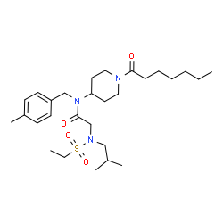 ChemSpider 2D Image | N~2~-(Ethylsulfonyl)-N-(1-heptanoyl-4-piperidinyl)-N~2~-isobutyl-N-(4-methylbenzyl)glycinamide | C28H47N3O4S