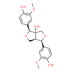 ChemSpider 2D Image | (1R,3aS,4S,6aR)-1,4-Bis(4-hydroxy-3-methoxyphenyl)dihydro-1H,3H-furo[3,4-c]furan-3a(4H)-ol | C20H22O7