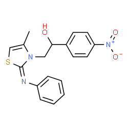 ChemSpider 2D Image | 2-[(2E)-4-Methyl-2-(phenylimino)-1,3-thiazol-3(2H)-yl]-1-(4-nitrophenyl)ethanol | C18H17N3O3S