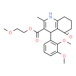 ChemSpider 2D Image | 2-Methoxyethyl 4-(2,3-dimethoxyphenyl)-2-methyl-5-oxo-1,4,5,6,7,8-hexahydro-3-quinolinecarboxylate | C22H27NO6