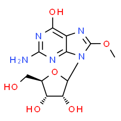 ChemSpider 2D Image | 2-Amino-8-methoxy-9-(D-ribofuranosyl)-1,9-dihydro-6H-purin-6-one | C11H15N5O6