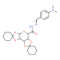 ChemSpider 2D Image | N'-[4-(Dimethylamino)benzylidene]tetrahydro-3a'H-dispiro[cyclohexane-1,2'-bis[1,3]dioxolo[4,5-b:4',5'-d]pyran-7',1''-cyclohexane]-5'-carbohydrazide | C27H37N3O6