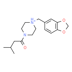 ChemSpider 2D Image | 1-(1,3-Benzodioxol-5-ylmethyl)-4-(3-methylbutanoyl)piperazin-1-ium | C17H25N2O3