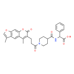 ChemSpider 2D Image | [({1-[3-(3,5-Dimethyl-7-oxo-7H-furo[3,2-g]chromen-6-yl)propanoyl]-4-piperidinyl}carbonyl)amino](phenyl)acetic acid | C30H30N2O7