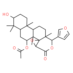 ChemSpider 2D Image | 10-(3-Furyl)-3-hydroxy-4,4,6a,10a,12b-pentamethyl-8-oxohexadecahydronaphtho[2,1-f]oxireno[d]isochromen-6-yl acetate | C28H38O7