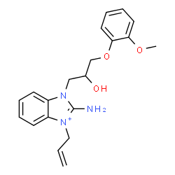 ChemSpider 2D Image | 3-Allyl-2-amino-1-[2-hydroxy-3-(2-methoxyphenoxy)propyl]-1H-3,1-benzimidazol-3-ium | C20H24N3O3