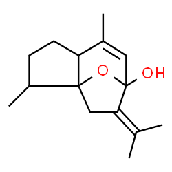 ChemSpider 2D Image | 9-Isopropylidene-2,6-dimethyl-11-oxatricyclo[6.2.1.0~1,5~]undec-6-en-8-ol | C15H22O2