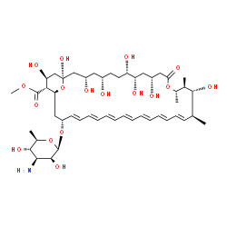 ChemSpider 2D Image | Methyl (1R,3S,5S,8S,9S,11R,15S,16S,17R,18S,19E,21E,23E,25E,27E,29E,31E,33R,35S,36R,37S)-33-[(3-amino-3,6-dideoxy-beta-D-mannopyranosyl)oxy]-1,3,5,8,9,11,17,37-octahydroxy-15,16,18-trimethyl-13-oxo-14,
39-dioxabicyclo[33.3.1]nonatriaconta-19,21,23,25,27,29,31-heptaene-36-carboxylate | C48H75NO17