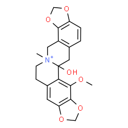 ChemSpider 2D Image | 12b-Hydroxy-12-methoxy-5-methyl-6,7,12b,13-tetrahydro-4H-[1,3]dioxolo[4,5-g][1,3]dioxolo[7,8]isoquinolino[3,2-a]isoquinolin-5-ium | C21H22NO6