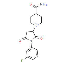 ChemSpider 2D Image | 4-Carbamoyl-1-[1-(3-fluorophenyl)-2,5-dioxo-3-pyrrolidinyl]piperidinium | C16H19FN3O3