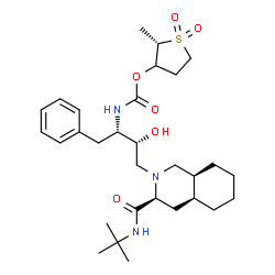 ChemSpider 2D Image | (2S)-2-Methyl-1,1-dioxidotetrahydro-3-thiophenyl {(2S,3R)-3-hydroxy-4-[(3S,4aS,8aS)-3-[(2-methyl-2-propanyl)carbamoyl]octahydro-2(1H)-isoquinolinyl]-1-phenyl-2-butanyl}carbamate | C30H47N3O6S