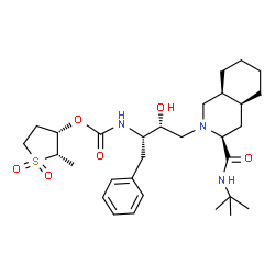 ChemSpider 2D Image | (2S,3S)-2-Methyl-1,1-dioxidotetrahydro-3-thiophenyl {(2S,3R)-3-hydroxy-4-[(3S,4aS,8aS)-3-[(2-methyl-2-propanyl)carbamoyl]octahydro-2(1H)-isoquinolinyl]-1-phenyl-2-butanyl}carbamate | C30H47N3O6S