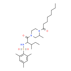 ChemSpider 2D Image | 2,4,6-Trimethyl-N-[3-methyl-1-(3-methyl-4-octanoyl-1-piperazinyl)-1-oxo-2-pentanyl]benzenesulfonamide | C28H47N3O4S