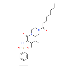 ChemSpider 2D Image | N-[3-Methyl-1-(4-octanoyl-1-piperazinyl)-1-oxo-2-pentanyl]-4-(2-methyl-2-propanyl)benzenesulfonamide | C28H47N3O4S